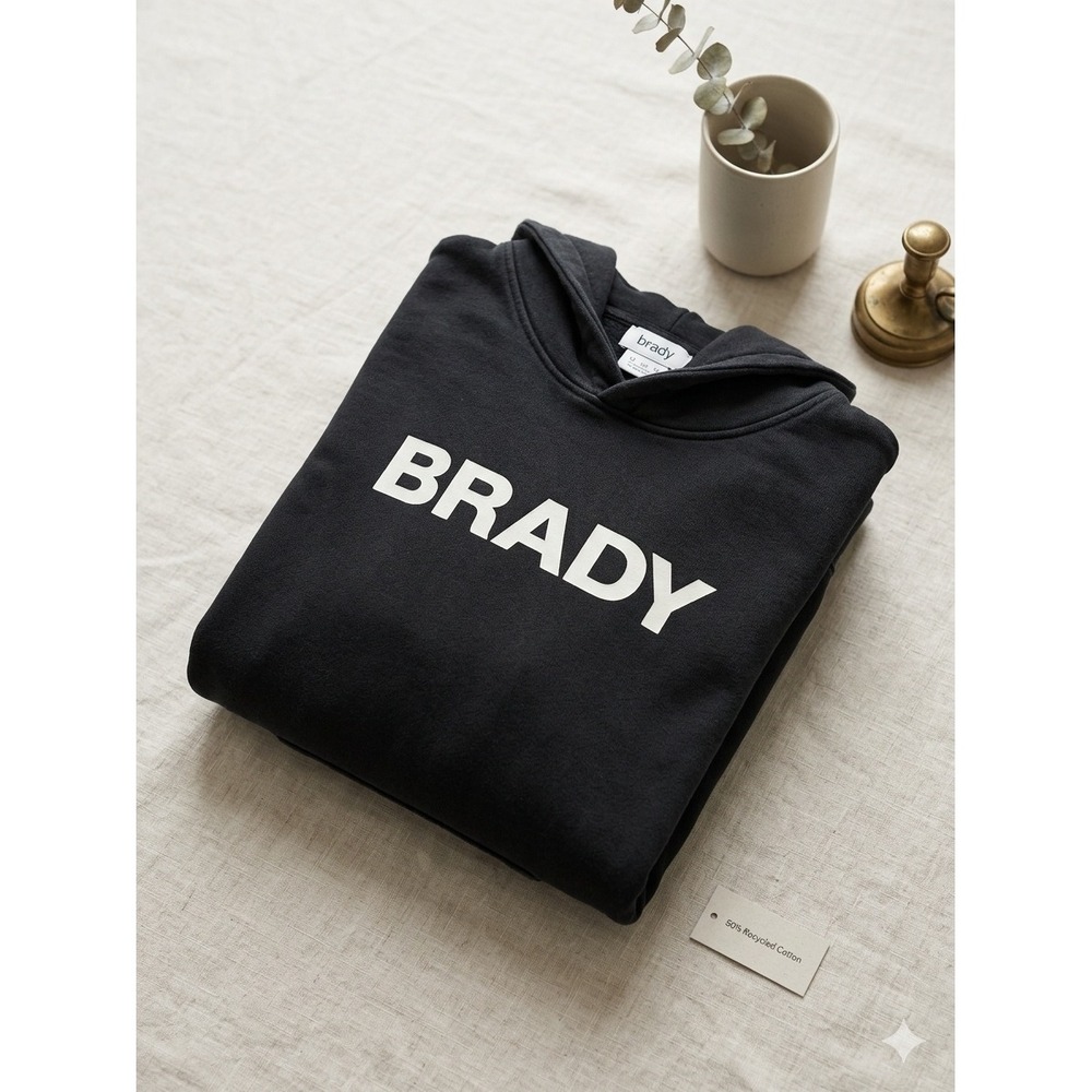 Brady Brand Minimalist Spellout Hoodie Black Athleisure Mens Medium